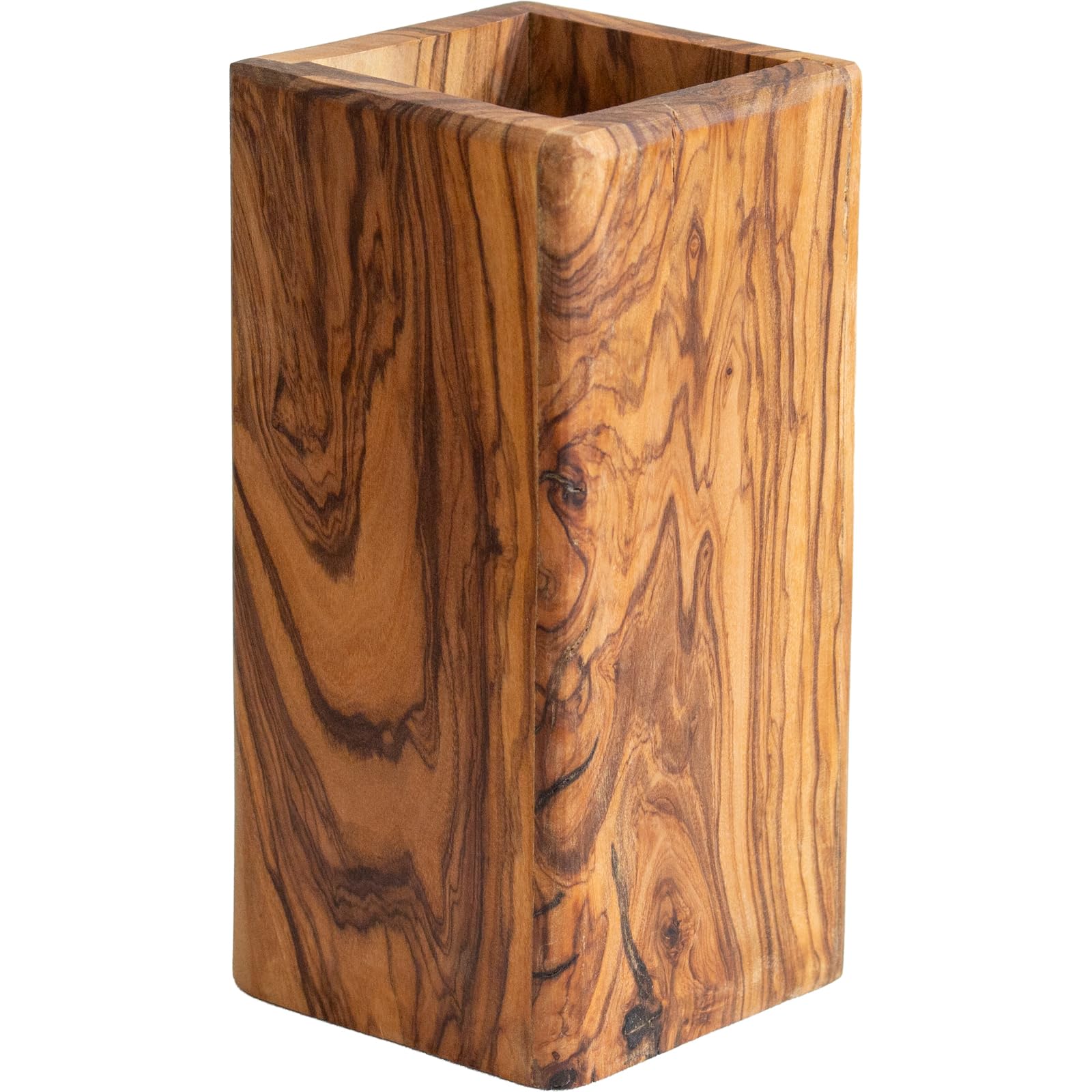 Arte Legno Kitchen Tool Stand, Square, Wooden, Olive Wood, Made in Italy, for Tools, Cooking Utensils, Kitchen Storage