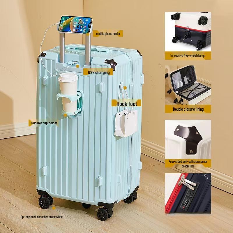 OEING Large Capacity Double-Layer Zipper Trolley Luggage