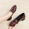 2025 Spring/Autumn Comfortable Soft Leather Chunky Heel Shoes for Women - Versatile for Middle-Aged and Elderly