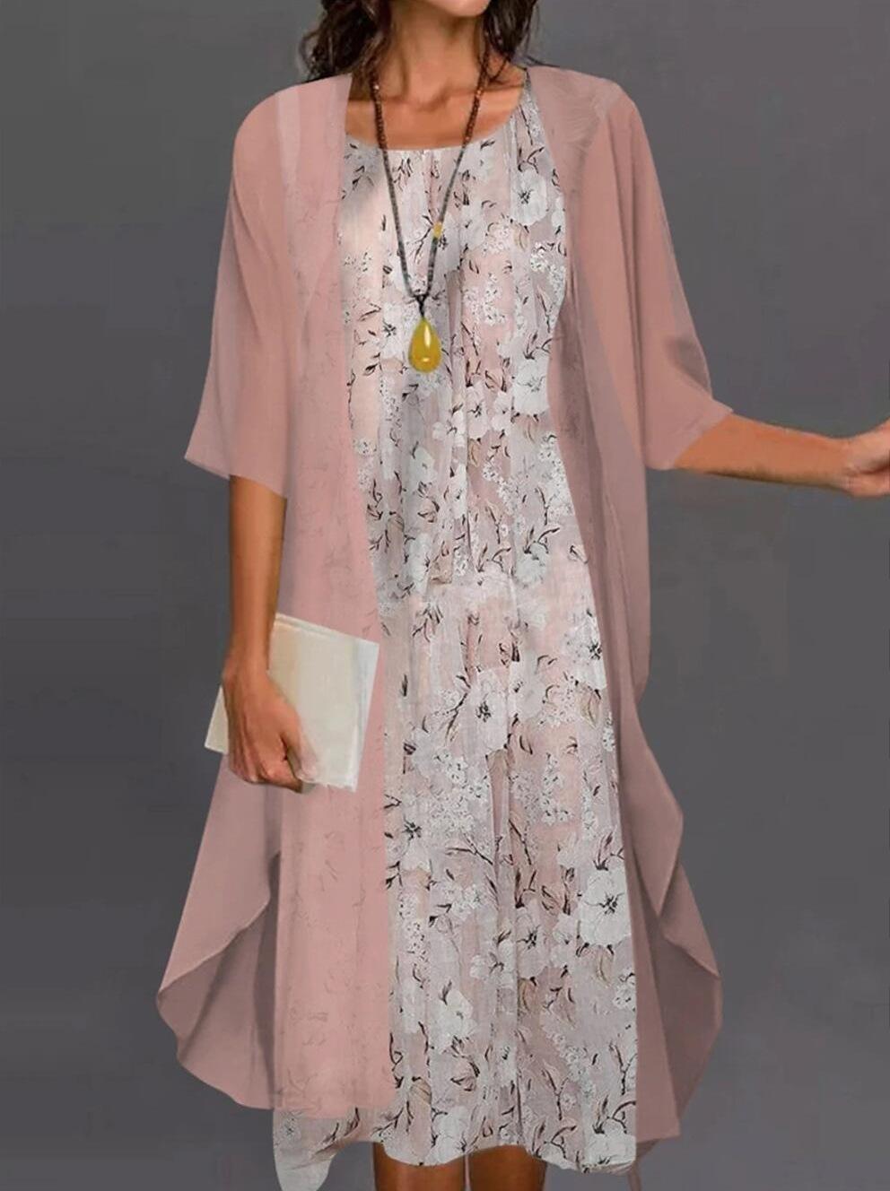 Весенняя Мода Элегантное Платье Двухпредметное Длинная Юбка Для Женщин M розовый