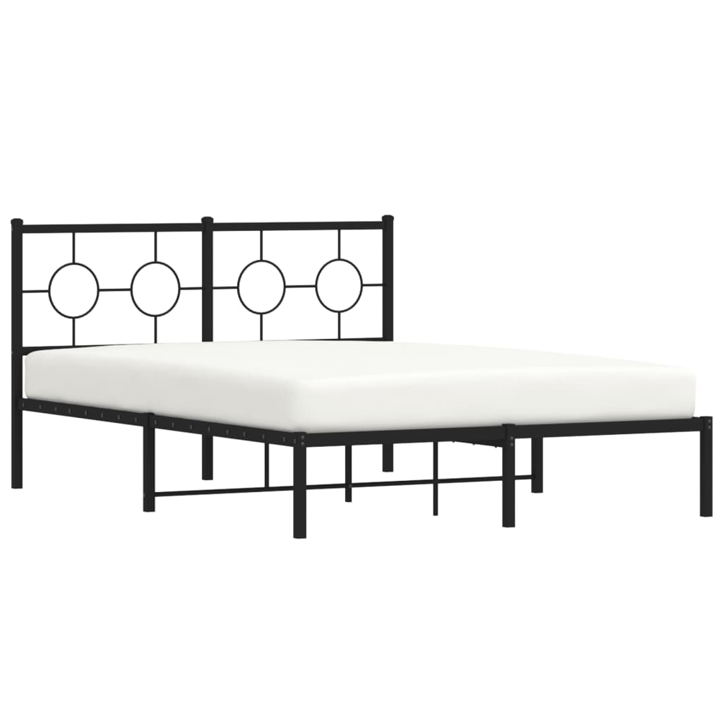 Metal Bed Frame with Headboard Black 135 X 190 Cm
