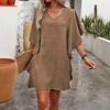 Suer Women's Clothing, Solid Color Loose Ruffle Edge Fashion V-neck Dress