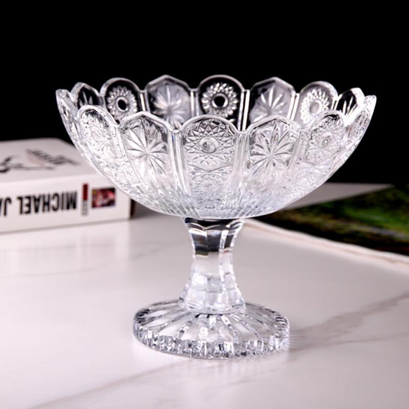Flavinmci Engraved Crystal Glass Pedestal Fruit Bowl