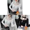 Tshirt For Women Spring Oversize Mesh Panel Stand Collar Embroidered Sleeveless Casual