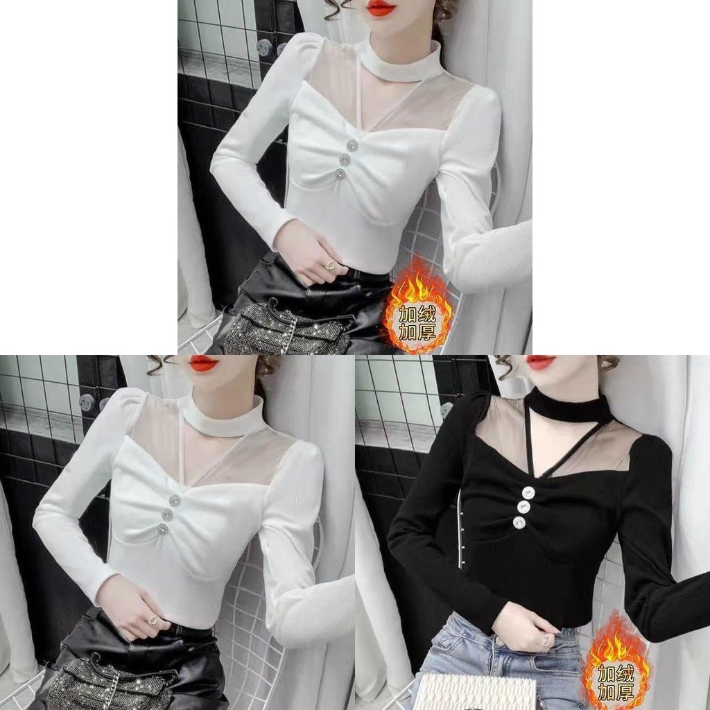 Tshirt For Women Spring Oversize Mesh Panel Stand Collar Embroidered Sleeveless Casual