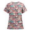 Women's Fashion Printed Short Sleeve V Neck Pattern Tops Pocket Working T-shirts