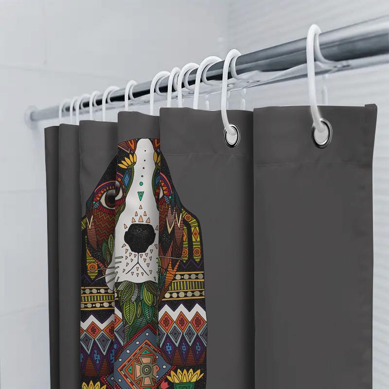 Colorful Dog Print Shower Curtain Set Unique Boho Decor For Your Bathroom Size: 72X84 Inches