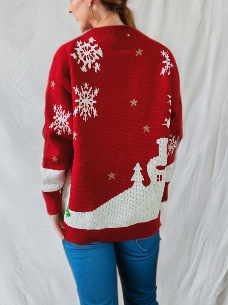 Christmas main picture cute snowman pattern round neck long sleeved knitted pullover sweater New Year sweater 3549 EMA