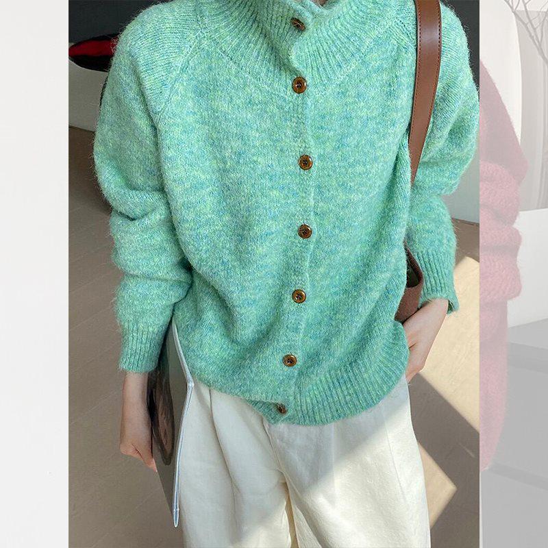 Vintage Röd Halvhög Hals Tröja Kofta för Kvinnor - Mjuk Stickad Höst/Vår Topp