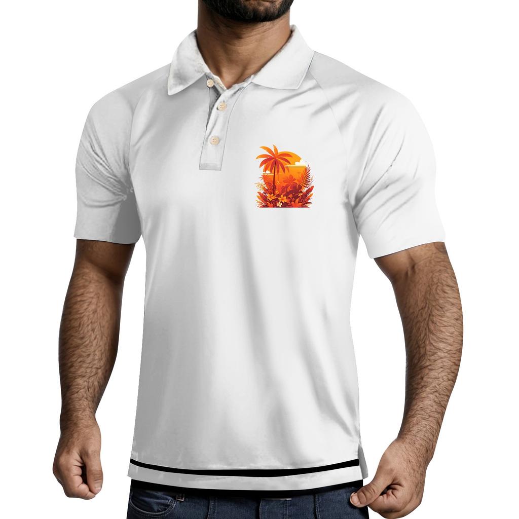 Pánská košile s krátkým rukávem, potiskem a klopami, na tři knoflíky