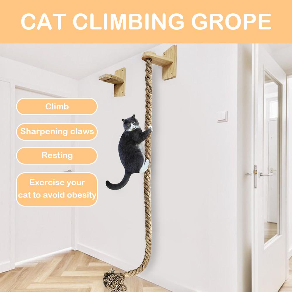 Frânghie de cățărat pentru pisici cu platformă din lemn Frânghie groasă din sisal Reutilizabilă Instrument de ascuțit ghearele pentru mobilier pisici Scratcher Echipament de joacă