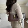 Stylish Large Capacity French Commuter Shoulder Bag With Lock Closure For Women In White Black Pink Khaki Brown