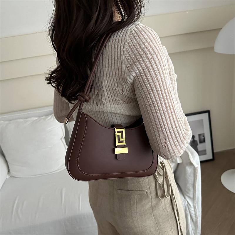 Stylish Large Capacity French Commuter Shoulder Bag With Lock Closure For Women In White Black Pink Khaki Brown