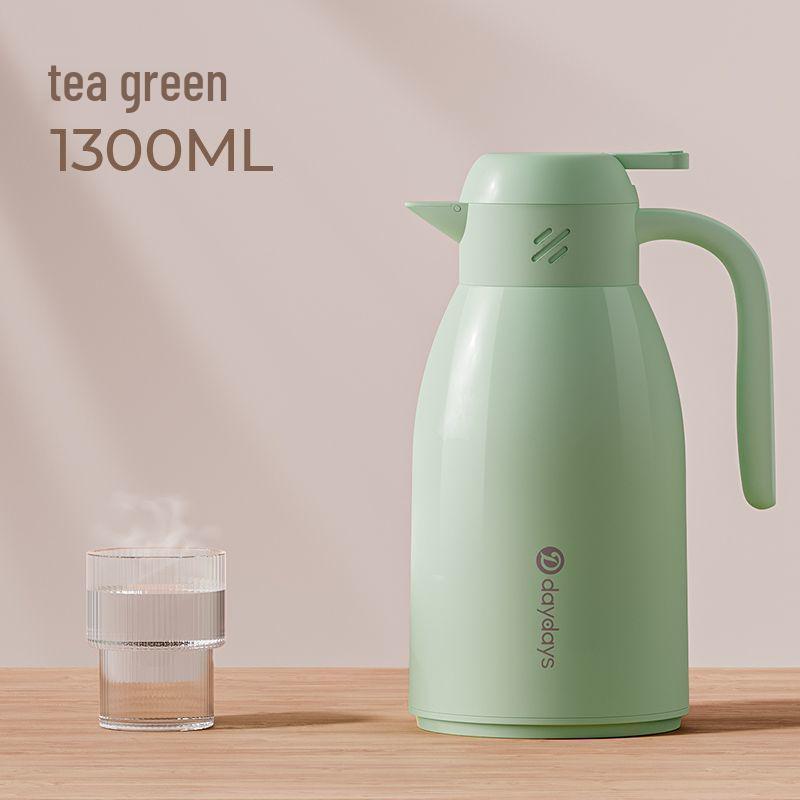 Press-Type Thermos Flask: Compact Glass-Liner Insulated Water Bottle 1.0L, 18h Insulation