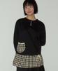 SOME PLACE Side Shirred Check Contrast Frill Button Layered Long Sleeve T-Shirt [Black]