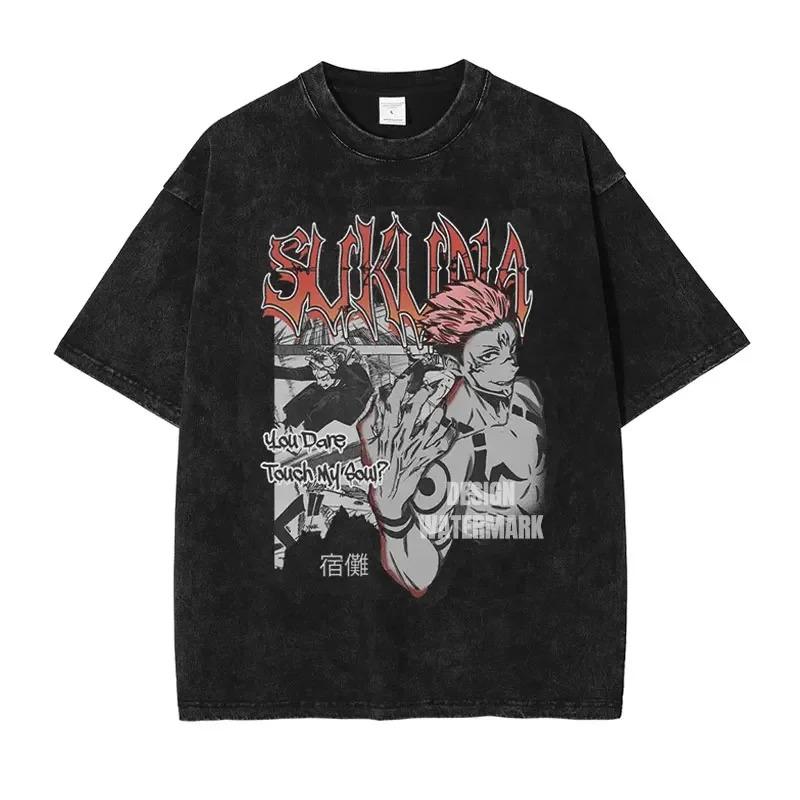 Anime J-Jujutsu K-Kaisen T Shirts Vintage Washed CHOSO T-shirt Oversize Short Sleeve Fushiguro Toji Gojo Saturo Itadori Tees Men