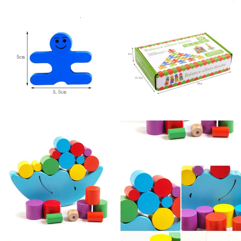 Wooden Childrens Moon Balance Beam Game With Stacking Blocks For Early Learning