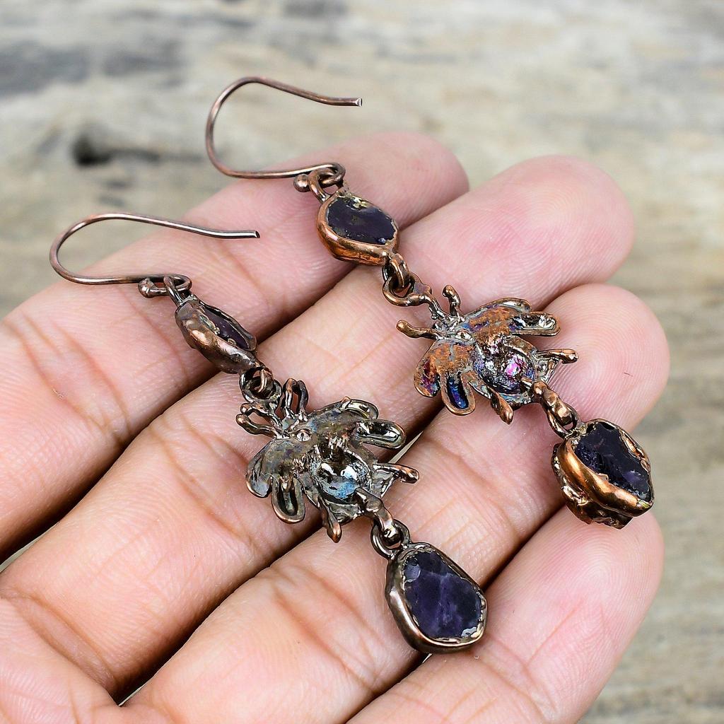 African amethyst rough earring electroformed copper earrings gemstone jewelry honey bee earring handmade copper jewelry anniversary gifts