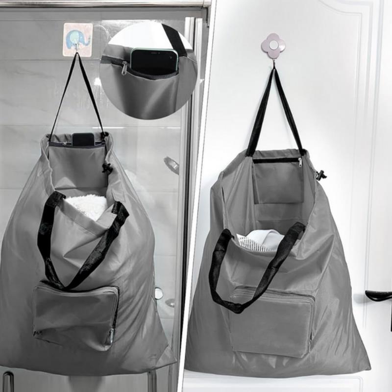 Black Grey Travel Dirty Laundry Bag Polyester Fiber Collapsible Dirty Clothes Bag Washable with Handle Drawstring Storage Bag