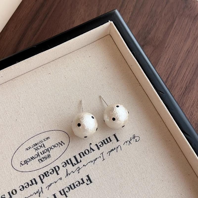 

Серьги из хлопка с жемчугом и горошком 2024 года осень/зима: Роскошный, нишевый, ретро французский стиль для женщин 12mm красный