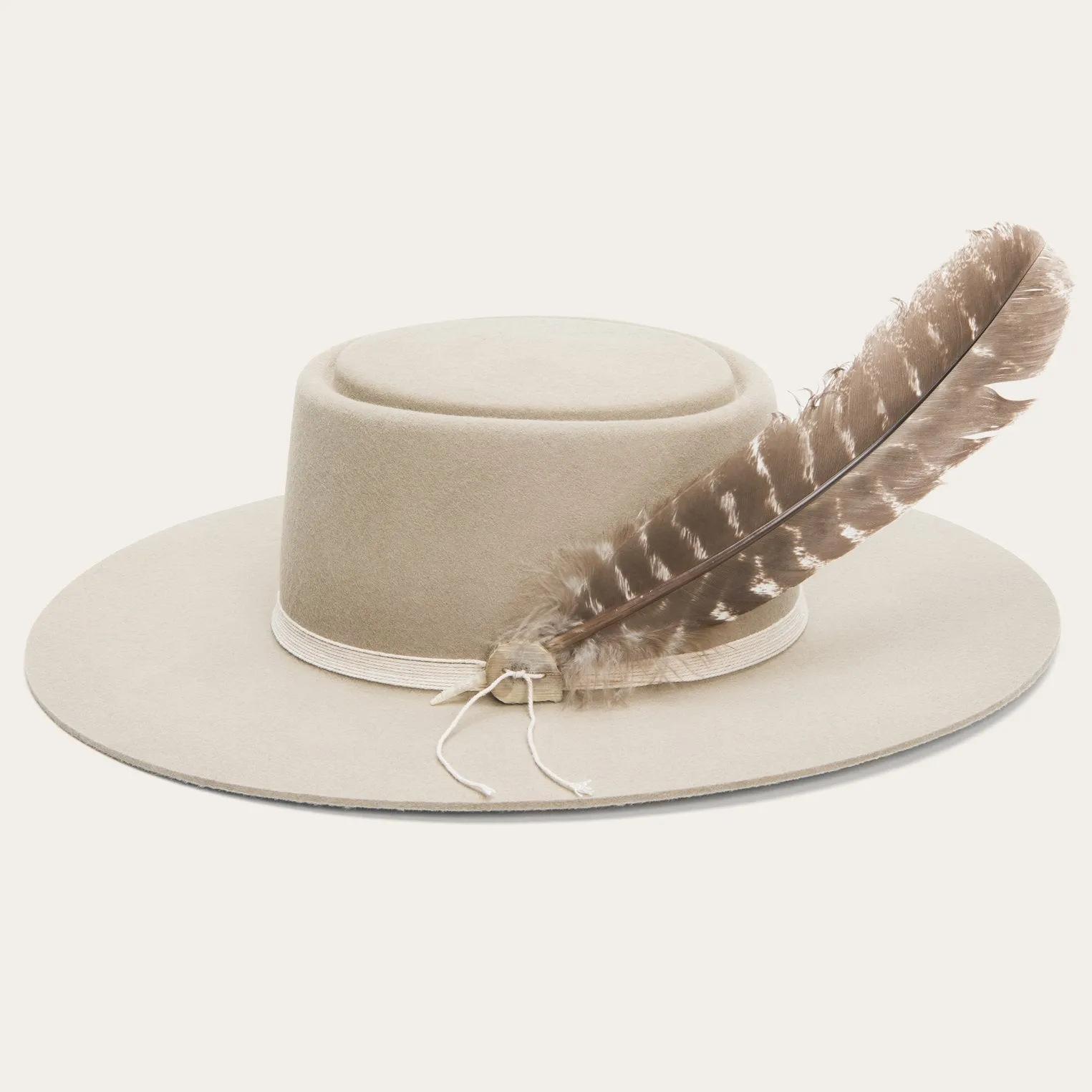 

Ribbon Embellished Felt Hat Pork Pie Pure Wool Top Hat L（58-60cm） бежевий