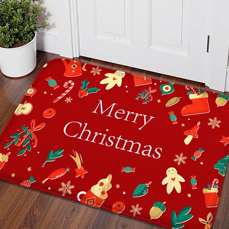 Christmas Snowflake Print Decorative Carpet, Small Floor Mat, Door Mat, Entrance Mat, Absorbent Foot Mat, Machine Washable