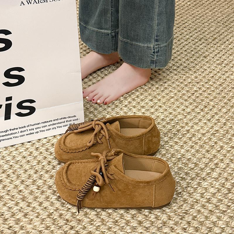 Thick-soled all-inclusive women's early autumn new breathable casual shoes lace-up Doudou shoes shallow single shoes