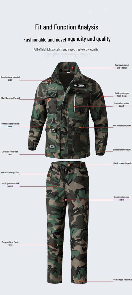 Unisex Camouflage Work Suit: Durable, Elastic, Breathable Tactical Clothing for Spring/Autumn.