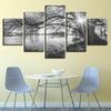 Canvas Pictures for Living Room Wall Art Poster  Lake, Big Trees, Painting Black and White Landscape, Home Decor, 5 PCs