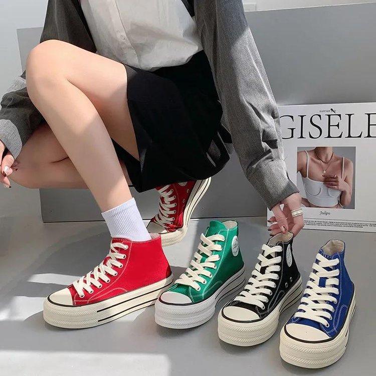 Canvas shoes red casual platform spring high-top small inner height-increasing tide board shoes