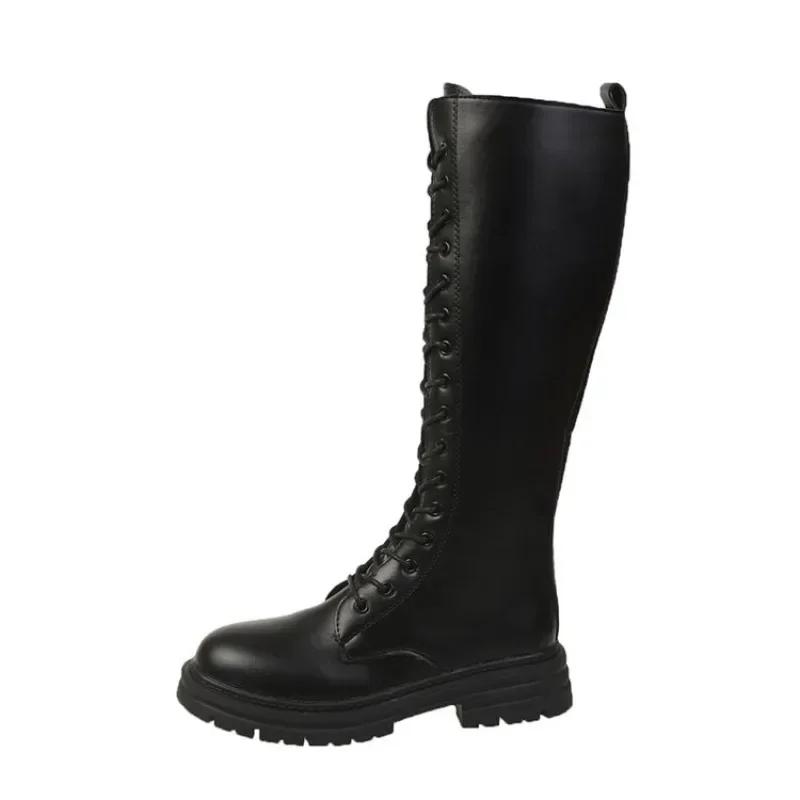 Mode Damen Kampfstiefel Weibliche Hohe Plateau Gothic Schuhe Schwarze Lederstiefel Schnürstiefel Damen Kniehohe Stiefel