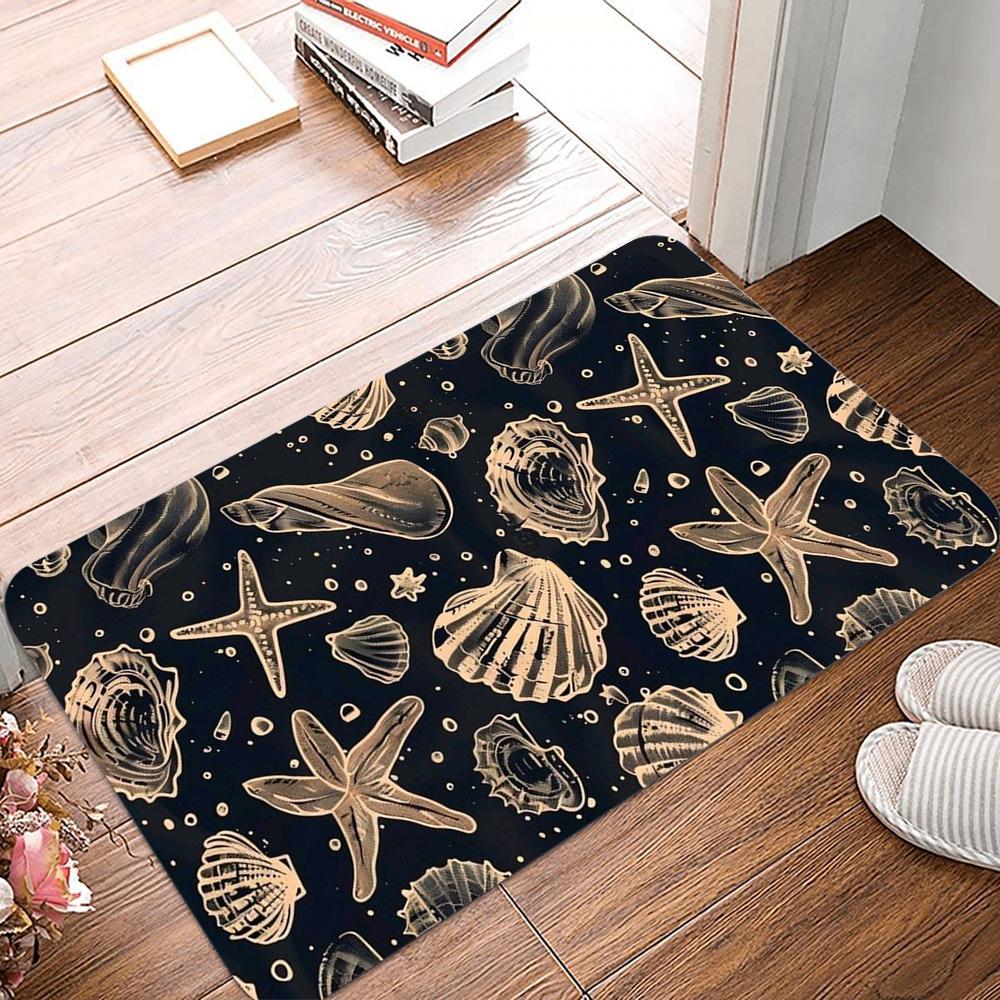 Coastal Seashell Starfish Print Doormat Non-slip Floor Rug for Living Room Bedroom Kitchen Indoor Entrance Decor