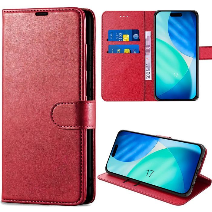 Coque pour iPhone 17 - BOOLING - Protection Intégrale Anti-Rayures Antichoc Synthécuir Luxe Rouge