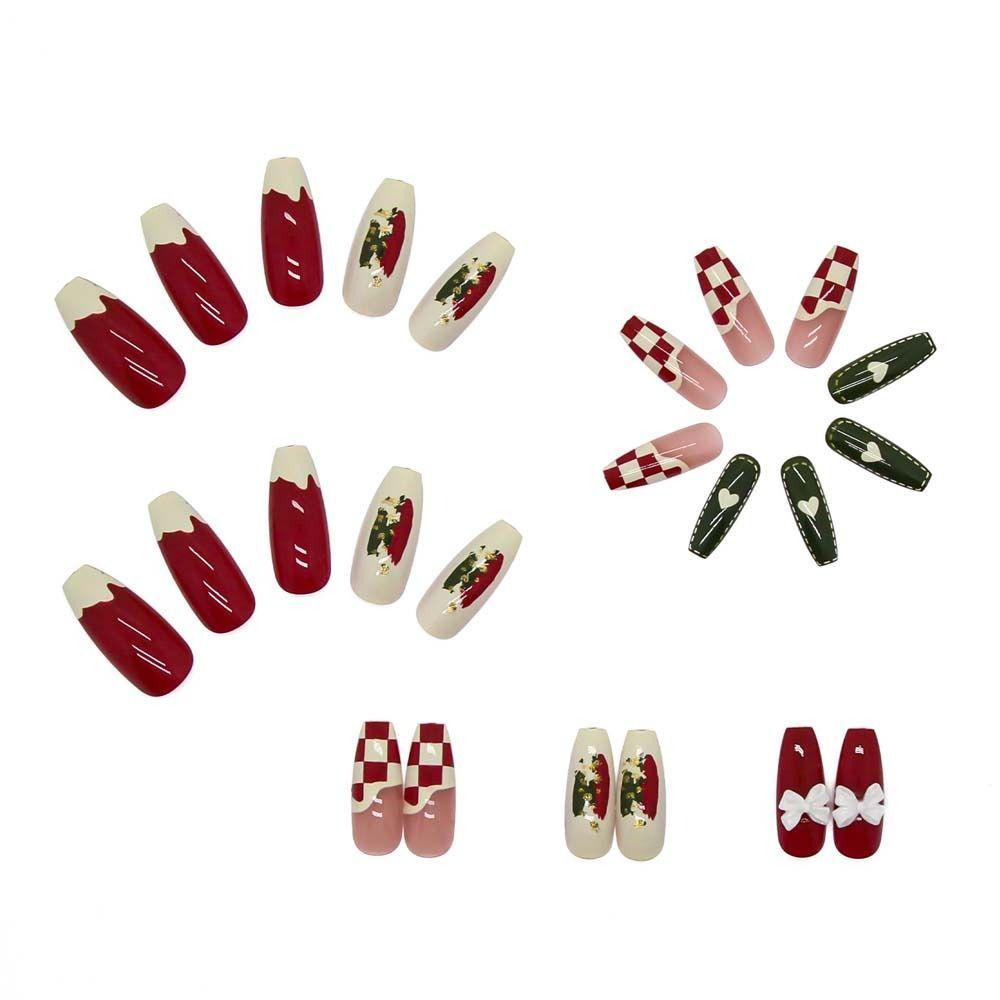 

Nail Art Tips Checkerboard Fake Nails Blush Fake Nails Full Cover False Nails Nail Decorations A1