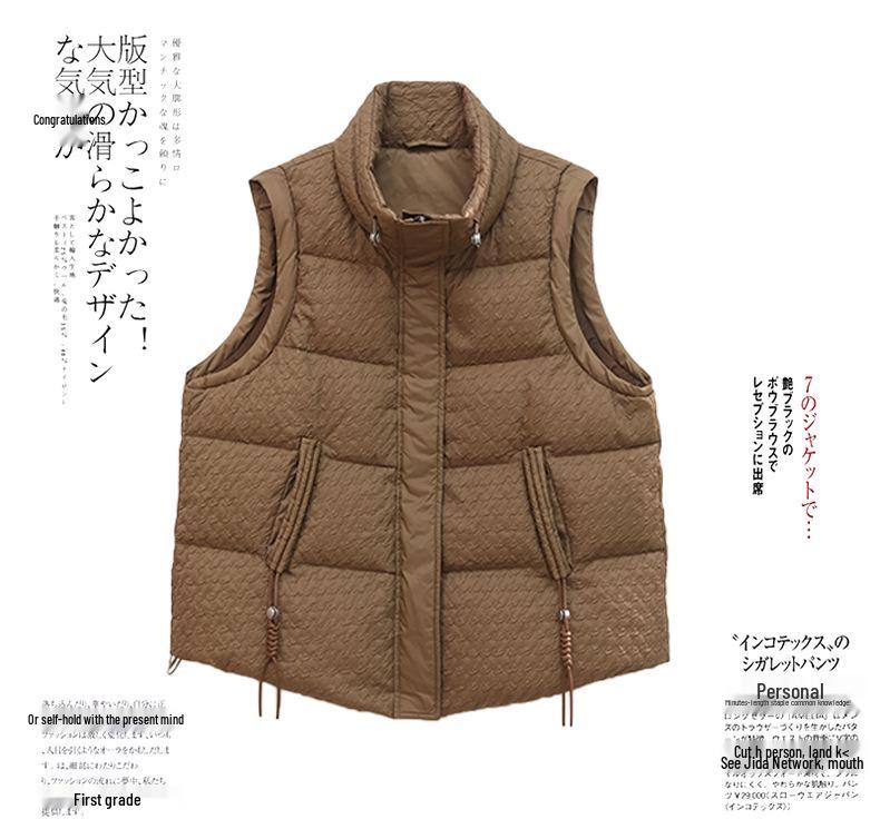 Women's 2024 Stand Collar Windproof Down Vest - New Chinese Style, Warm, Loose Fit for Autumn/Winter