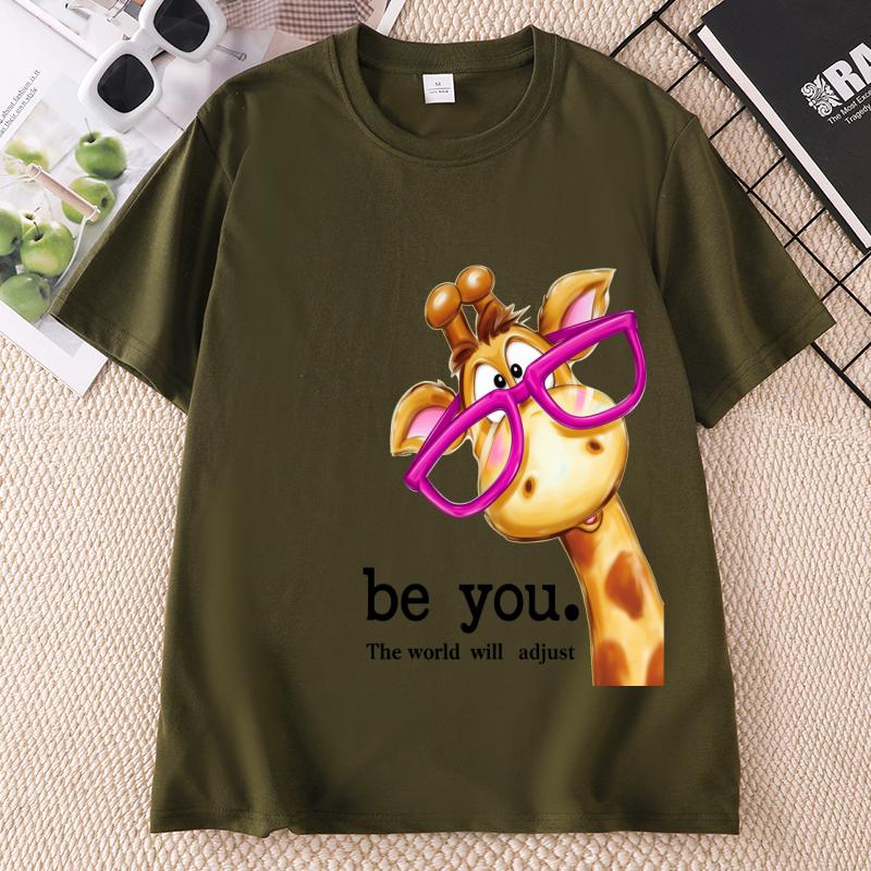 Funny Giraffe Print Short Sleeve TShirt Unisex Unisex Round Neck Casual Streetwear Cotton Printed Graphic Tees Unisex Clothes