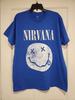 New Nirvana Distressed Smiley Face Logo Mens Large Cobain Grunge Cotton Blue Tee Unisex T-Shirt