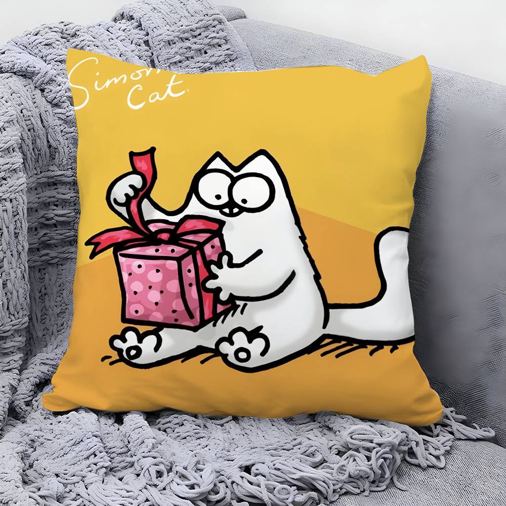Cartoon Cute S-Simons Cat Pillow Case Square Double‑Sided Print Cushion Case For Sofa Home Bedchamber Decor Gift