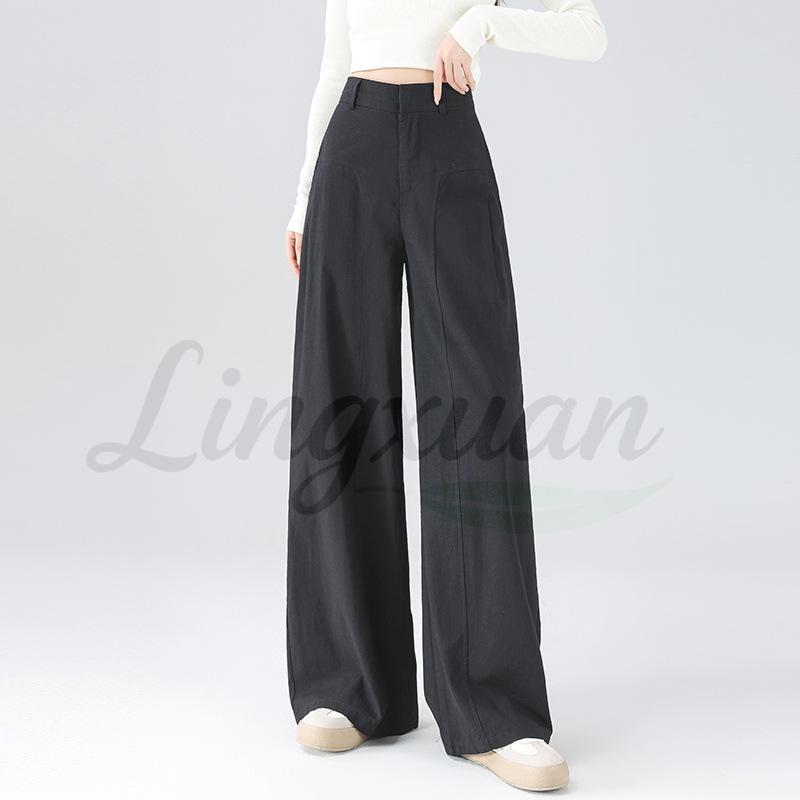 

2026 Spring High-Quality Cotton Linen Wide-Leg Pants - Plus Size, High Waist, Versatile, Casual, and Floor-Length for Women XL чорний