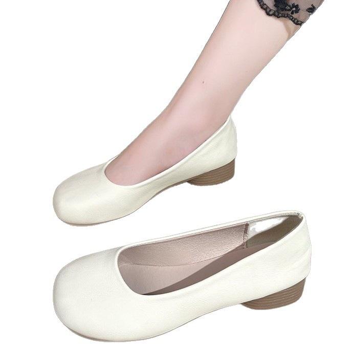 Quadratische Kopf Doudou Schuhe Herbst flache Sohle Lederschuhe flacher Einstieg runde Spitze weiche Sohle bequem Oma Schuhe