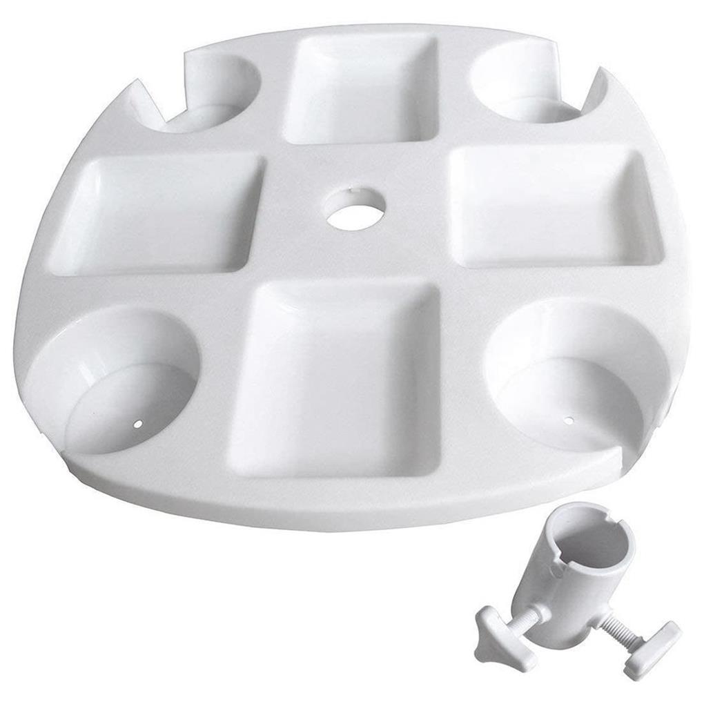 Outdoor Beach Umbrella Table Tray with 4 Cup Holders Sunglasses Drink Holder Towel Hats Hanging Hook for Garden Swimming Pool