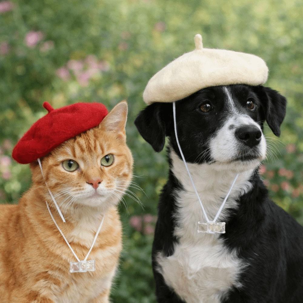 Breathable Pet Headwear Adorable Cute Pet Painter Hat Casual Style Cat Beret Hat  Photos Sessions