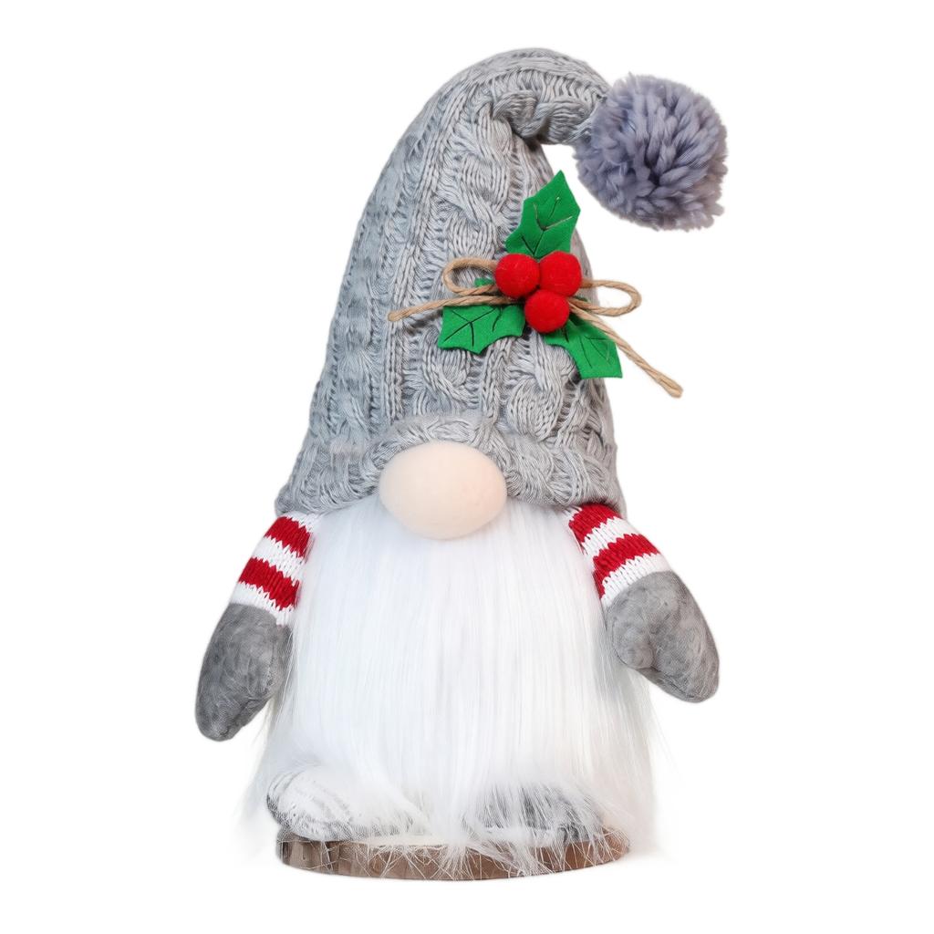 Christmas Figurine with Lighted Knitted Hat for Holiday Tabletop Decor and Gift Giving