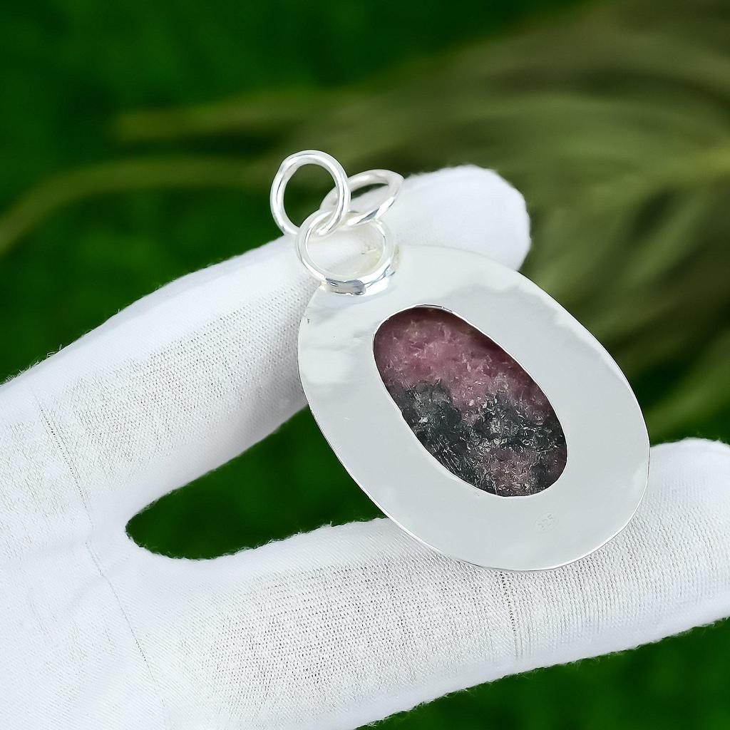 925 Silver Oval Rhodonite Gemstone Wedding Heart Chakra Birthday Mother Pendant