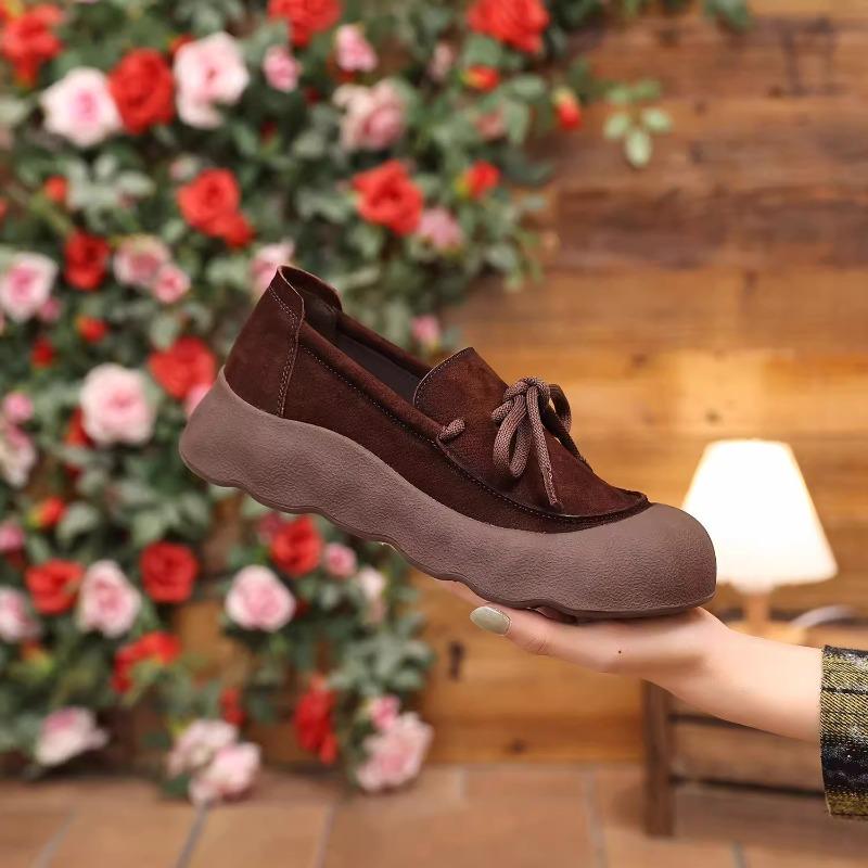 Retro lace-up one-pedal thick-soled women's new fashionable versatile, comfortable and lightweight small leather shoes