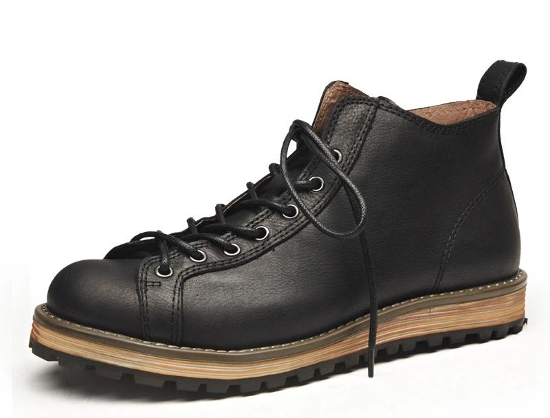 Herren Amekaji Stil Hohe Arbeitsstiefel, Robuste Britische Vintage Lederstiefel mit Klobiger Spitze und Klobiger Sohle, Robust & Lässig