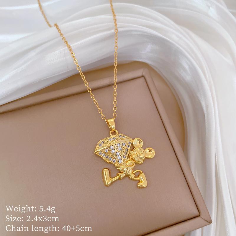 Mickey Head Heavy Industry Necklace Women'S Copper Micro-Inlaid Real Gold Electroplating Delicate Clavicle Chain Neck Chain