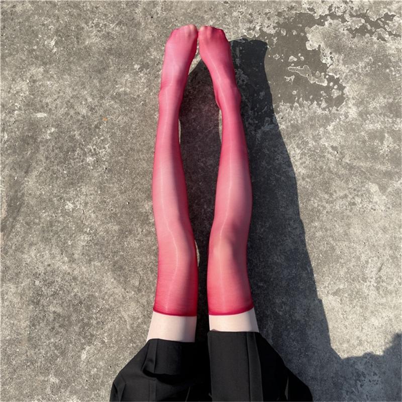 Women Shiny Ultra-Thin Silky Thigh High Stockings Sexy Oily Bright Shimmery Over Knee Long Socks Glossy Hosiery Clubwear