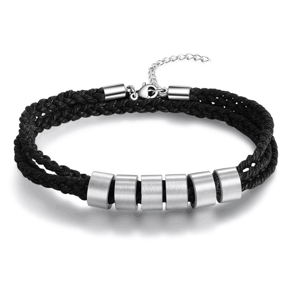 Lemegeton Custom Mens Bracelet 1-7 Names Engraved Beads Braided Leather Bracelets on Hand Personalized Jewelry Friendship Family