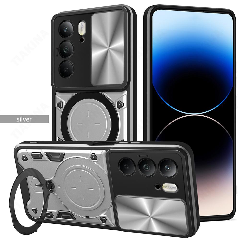 Slide Lens Push Window Armor Funda for OPPO Realme C75 4G Case for Realme 14X V60 Pro Case Magnetic Ring Stand Holder Cover